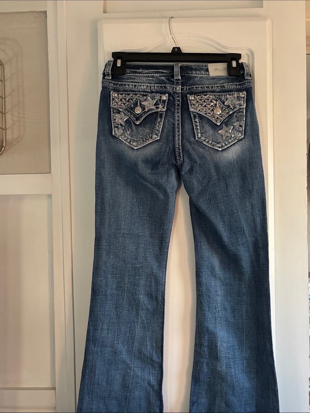 Miss Me Dark Blue Flare Jeans with Embellished Star Back Pockets